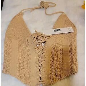 Morning Mist Sz 6 Designed In Australia Beige Crochet Women's Cropped Top NWT #F